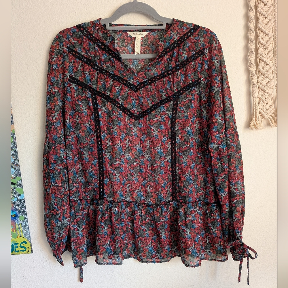 Matilda Jane Blouse Small Carol Sheer Long Sleeve Floral Prairie Boho 26644T